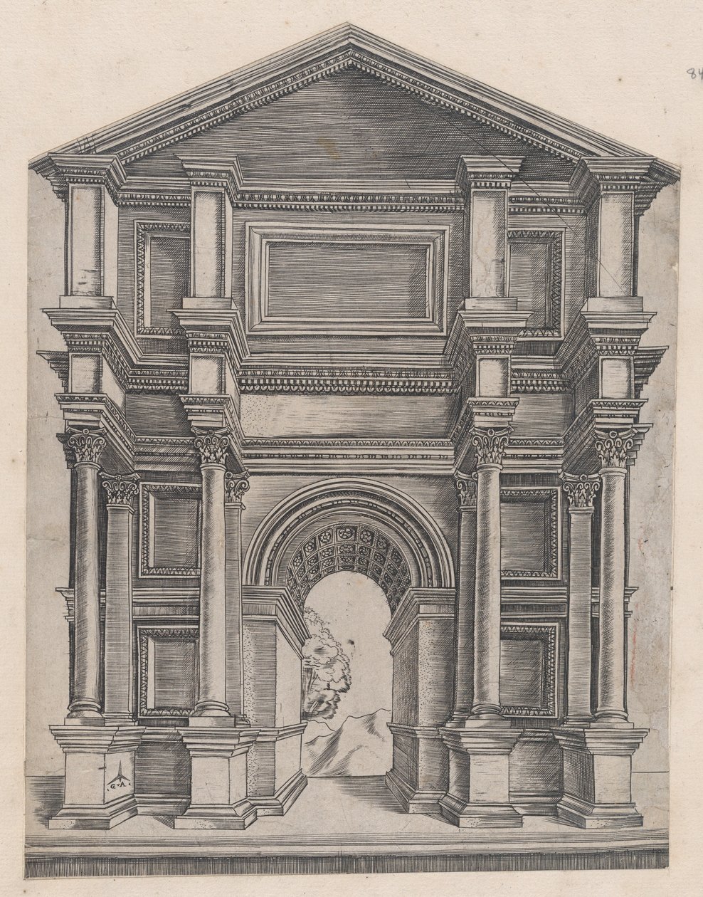 Speculum Romanae Magnificentiae: Arco por Maestro GA con el Caltrop, siglo XVI de Master GA
