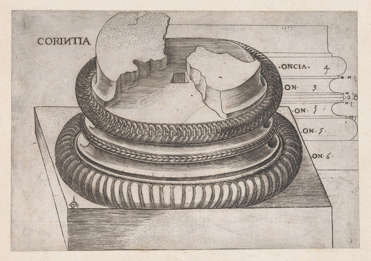 Speculum Romanae Magnificentiae: Base corintia del Templo de Marte Ultor, Roma, ca. 1537 de Master GA