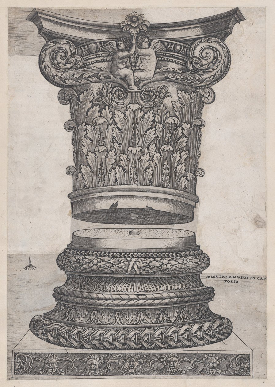 Speculum Romanae Magnificentiae: Capital y base decorados de Master GA