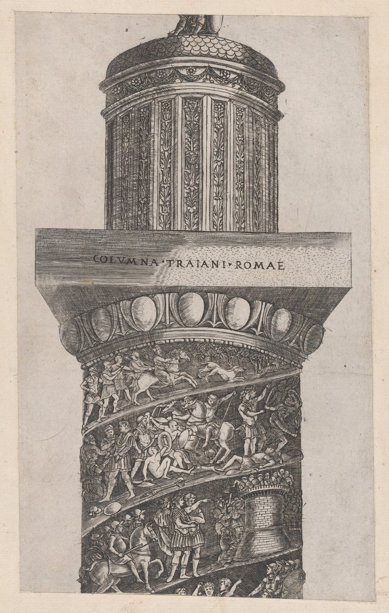 Speculum Romanae Magnificentiae: La parte superior de la Columna de Trajano, mostrando ara..., siglo XVI de Master GA