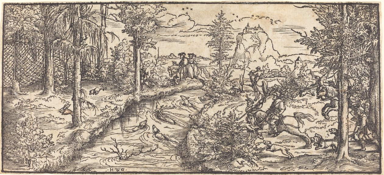Caza de ciervos en un paisaje de Master H.W.G.