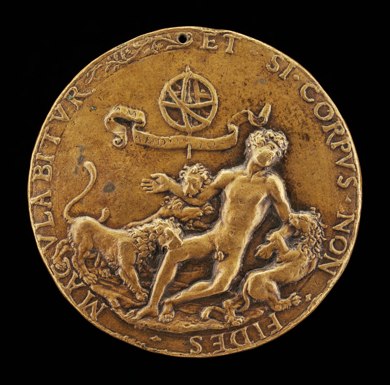 Una alegoría de la fe: Leones devorando a un joven desnudo [anverso] de Master IO.FF.