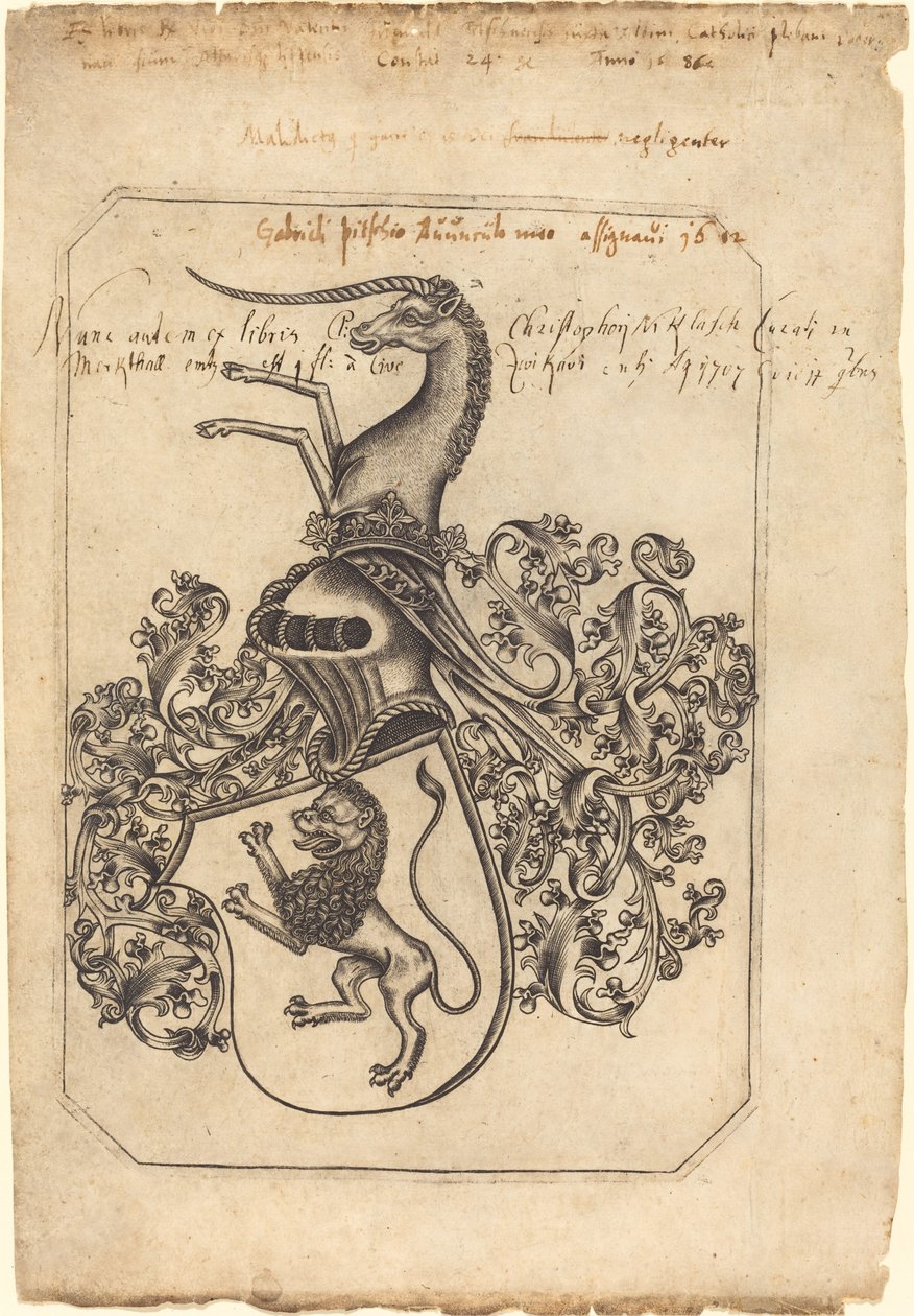 Escudo de Armas con un León y un Unicornio de Master hw