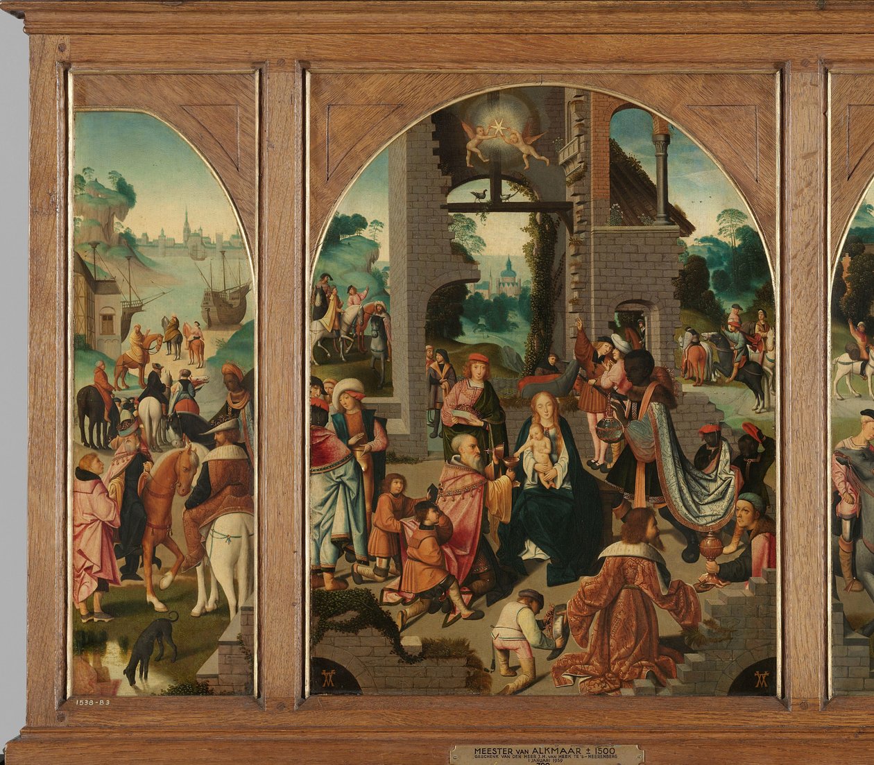 Tríptico con la Adoración de los Reyes Magos (centro y alas interiores), San Antonio Abad (izquierda, ala exterior) y San Adrián (derecha, ala exterior) de Master of Alkmaar (attributed to)