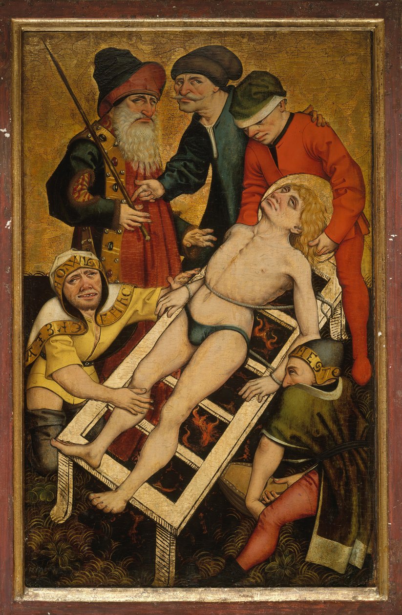 El martirio de San Lorenzo, reverso Dar de beber al sediento de Master of Alkmaar