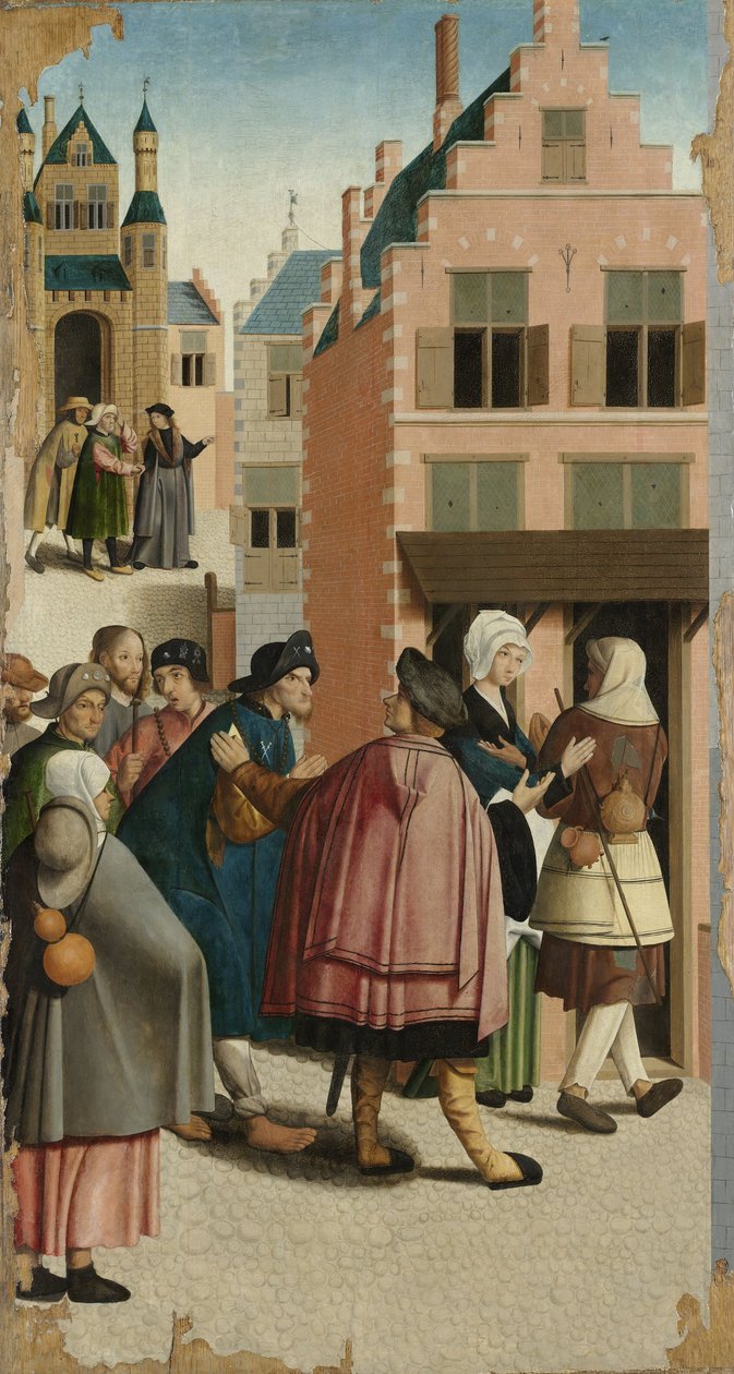 Las siete obras de misericordia: dar posada al peregrino, 1504 de Master of Alkmaar