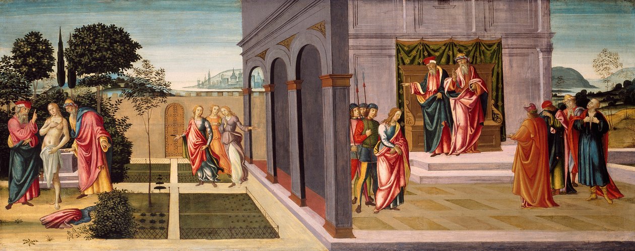 Susana y los ancianos en el jardín, y el juicio de Susana ante los ancianos de Master of Apollo and Daphne