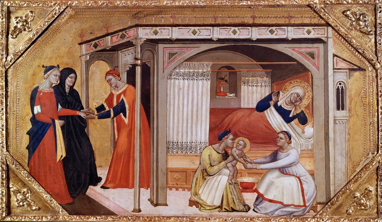 El nacimiento de la Virgen María, c. 1365-1370 de Master of Ashmolean Predella