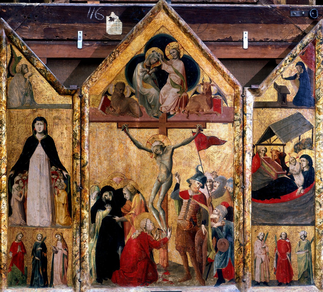 Tríptico con la Crucifixión como panel central, c. 1333 de Master of Bologna