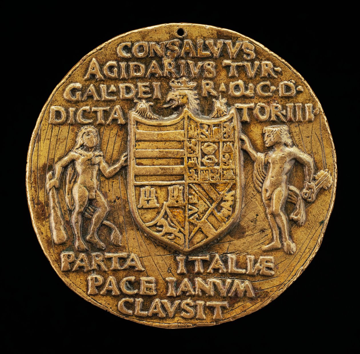 Escudo sostenido por Hércules y Jano [reverso] de Master of Coriolanus