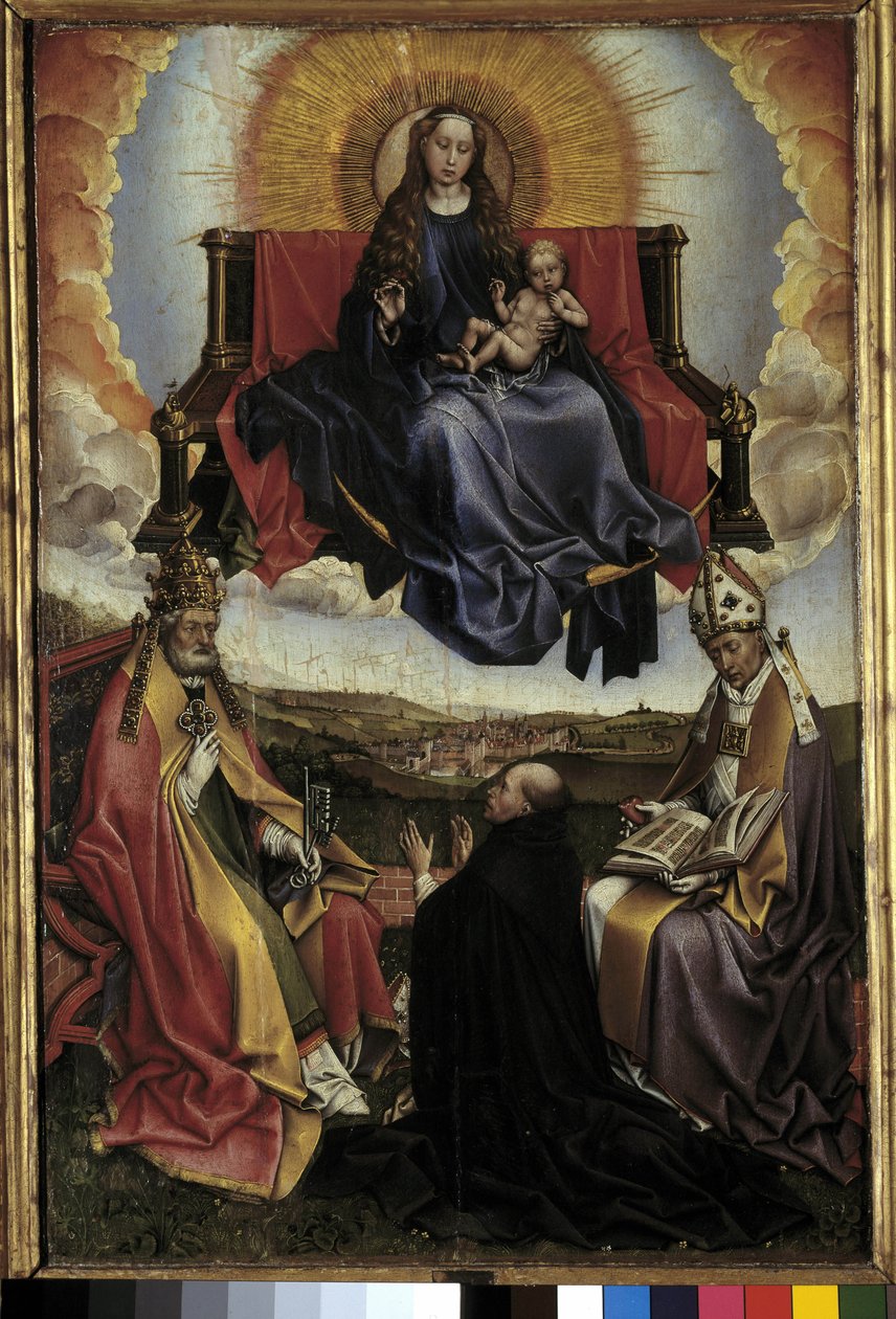 Virgen en la Gloria entre San Pedro y San Agustín. Pintura de Robert Campin, llamado el Maestro de Flemalle (1378-1444) Museo Granet, Aix en Provence de Master of Flémalle