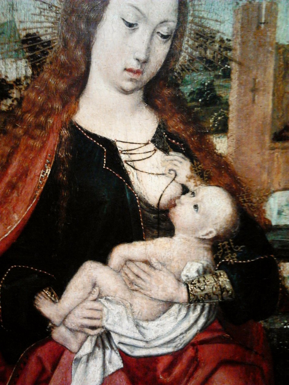 Virgen con el Niño coronada por dos ángeles (detalle). de Master of Frankfurt