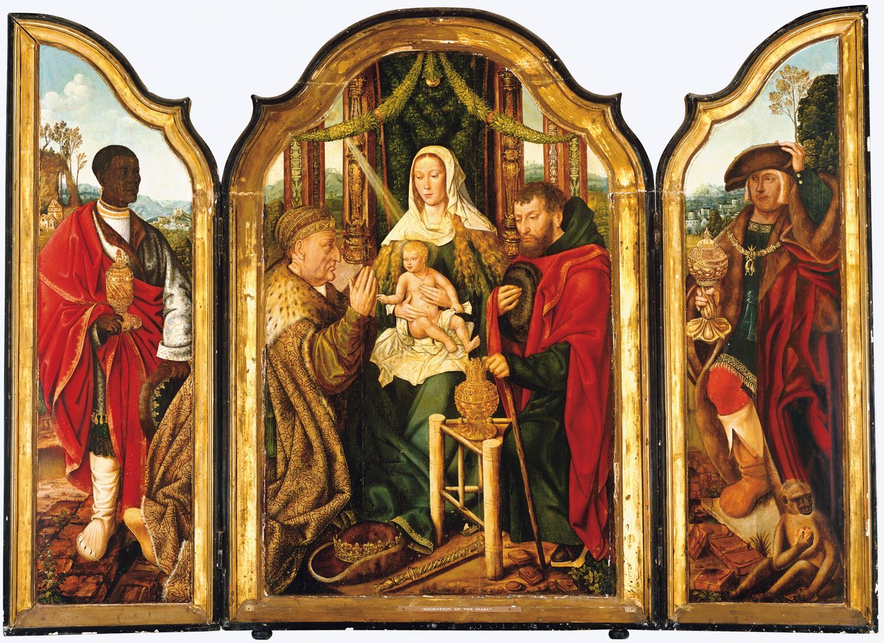 La Sagrada Familia con Melchor ofreciendo oro al Niño Jesús de Master of Frankfurt