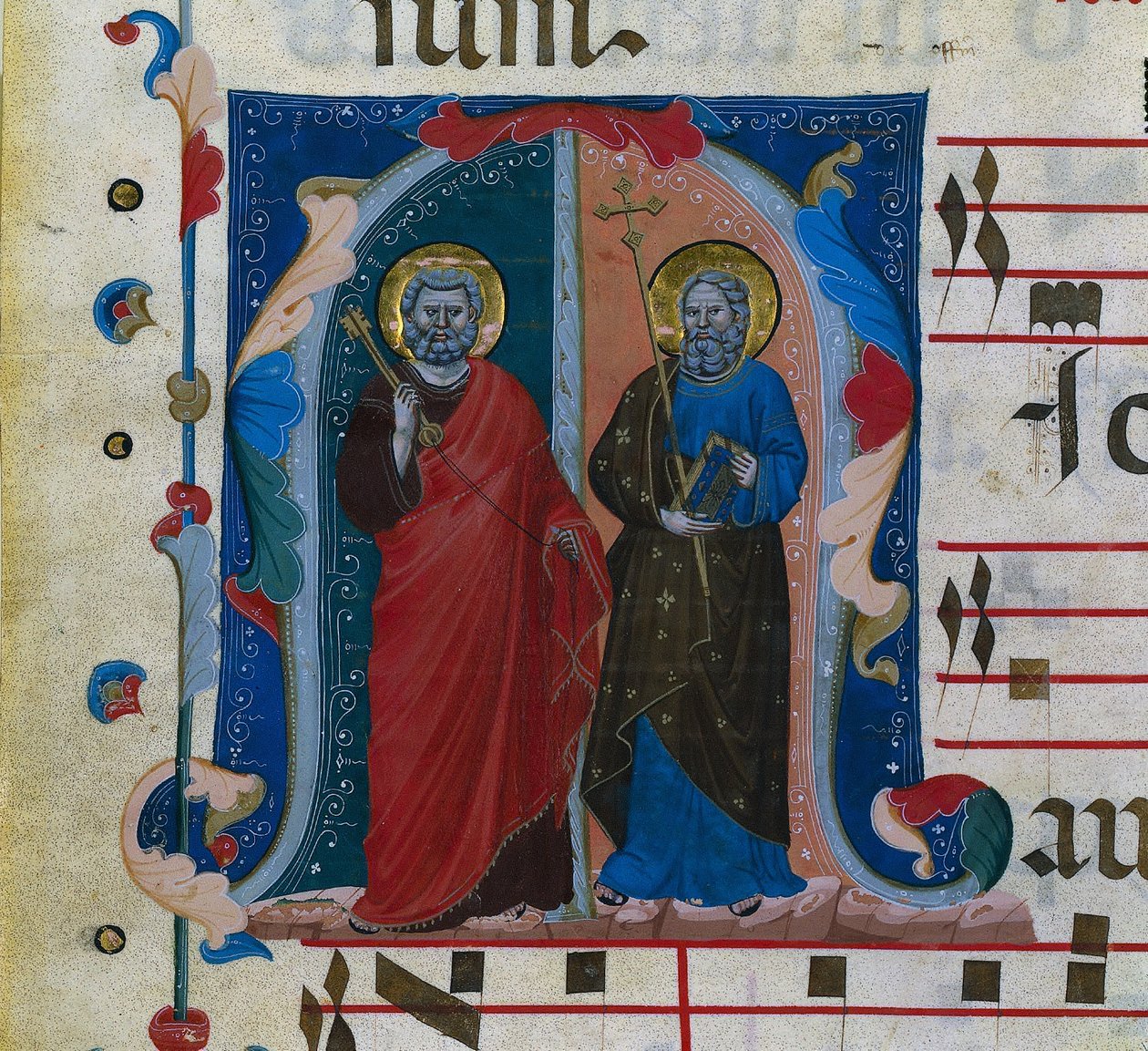 Hoja de un Gradual con Inicial Historiada (M): SS. Pedro y Andrés de Master of Isaac and Esau