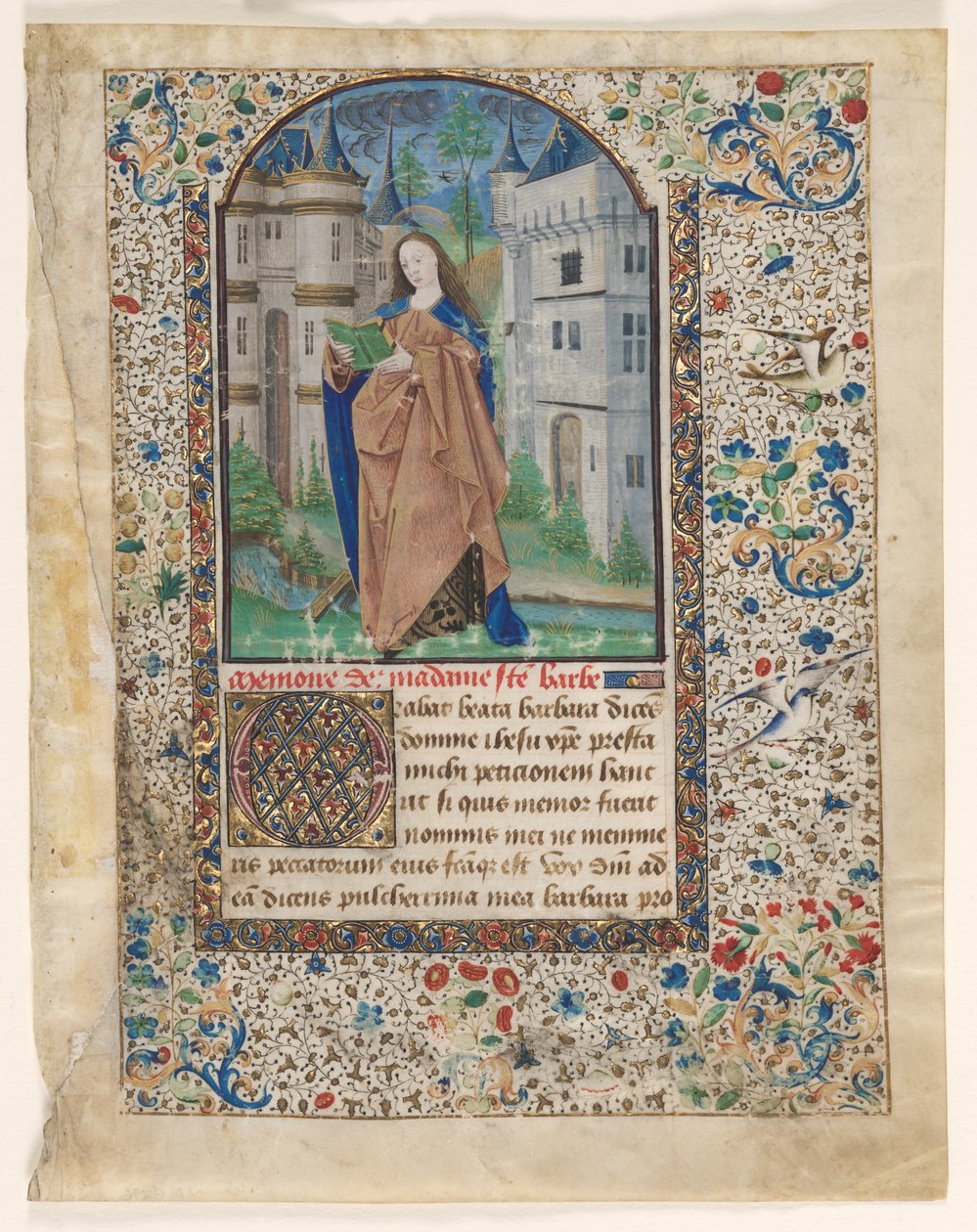 Hoja de un Libro de Horas: Santa Bárbara de Master of Jacques de Luxembourg