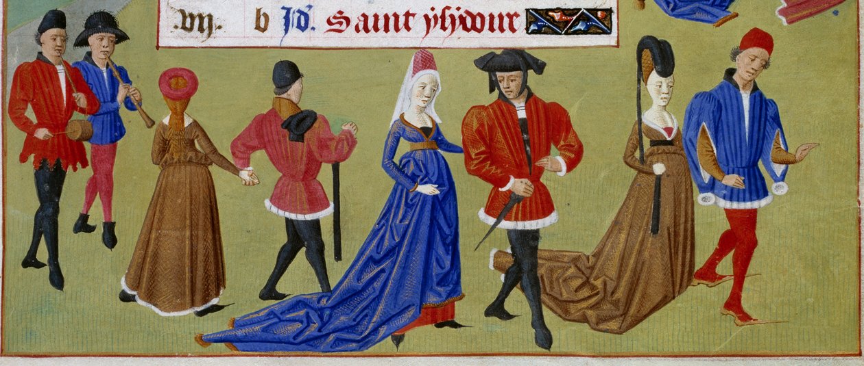 Mayo: los cortesanos pasean (detalle) de Master of Jean Rolin II