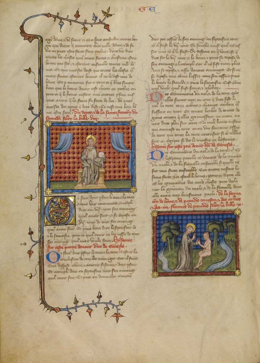 Día de descanso: Señor entronizado; Dios y Adán en el Jardín de Master of Jean de Mandeville