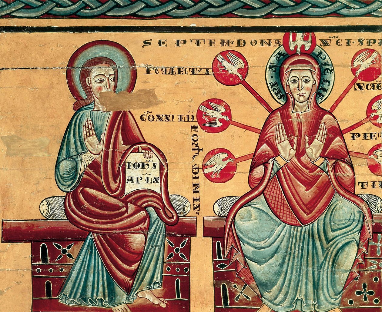 María recibiendo los dones del Espíritu Santo, detalle de Master of Lluca