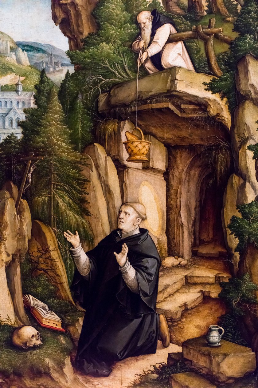 San Benito como ermitaño orante, hacia 1540 (Témpera y óleo sobre madera (tilo americano)) de Master of Messkirch