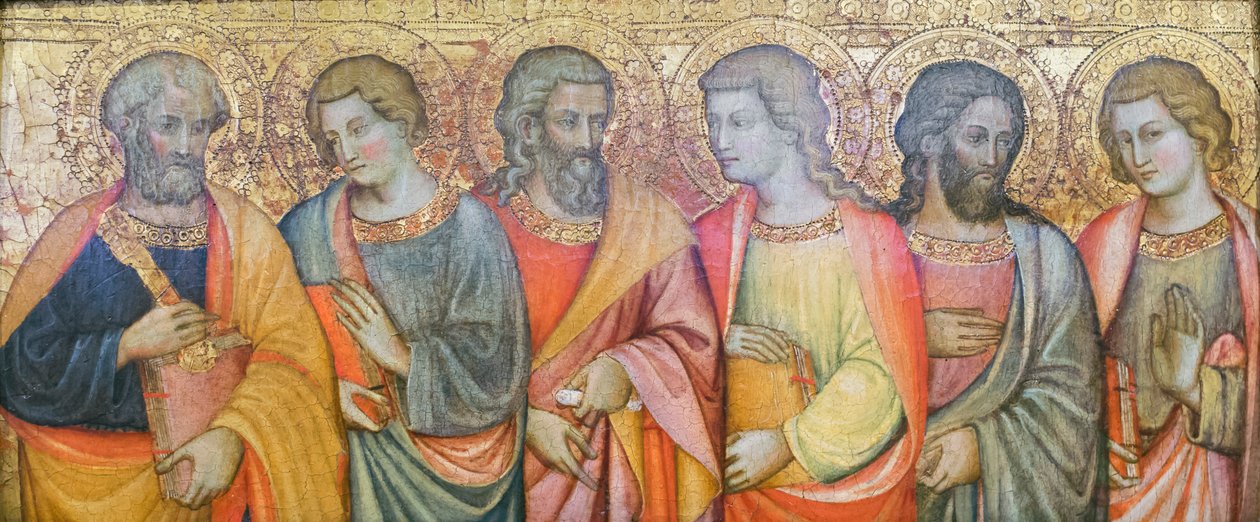 Apóstoles, Pedro, Juan, Andrés, Felipe, Simón, Tomás, Maestro de San Davino (óleo sobre tabla), principios del siglo XV (óleo sobre tabla) de Master of San Davino