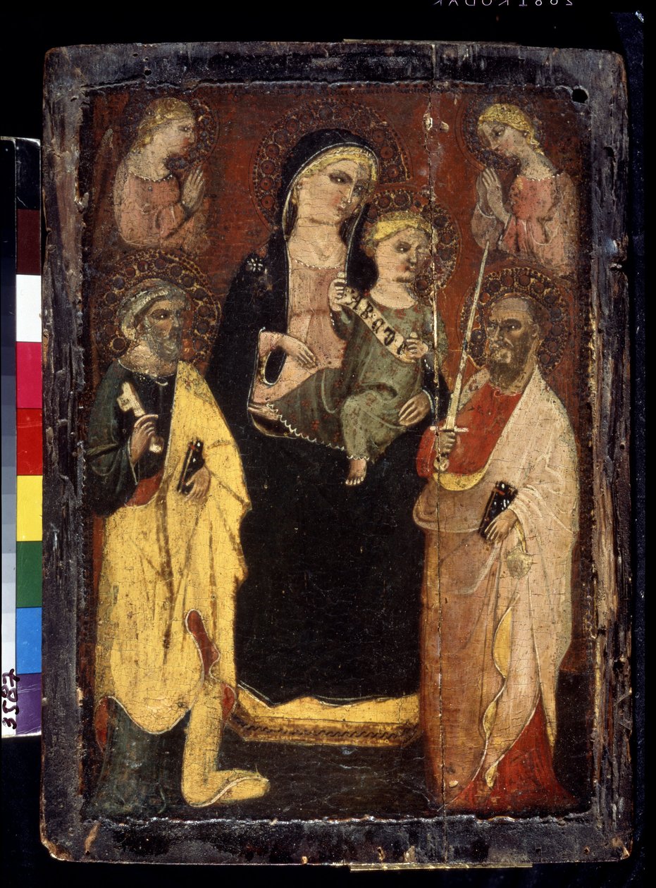 "Madonna and Child Enthroned with Saints Peter and Paul" (Madonna and Child Enthroned with Saints Peter and Paul) Pintura sobre madera del maestro de San Jacopo en Muciano (siglo XV) Museo Pushkin, Moscú de Master of San Jacopo a Mucciana