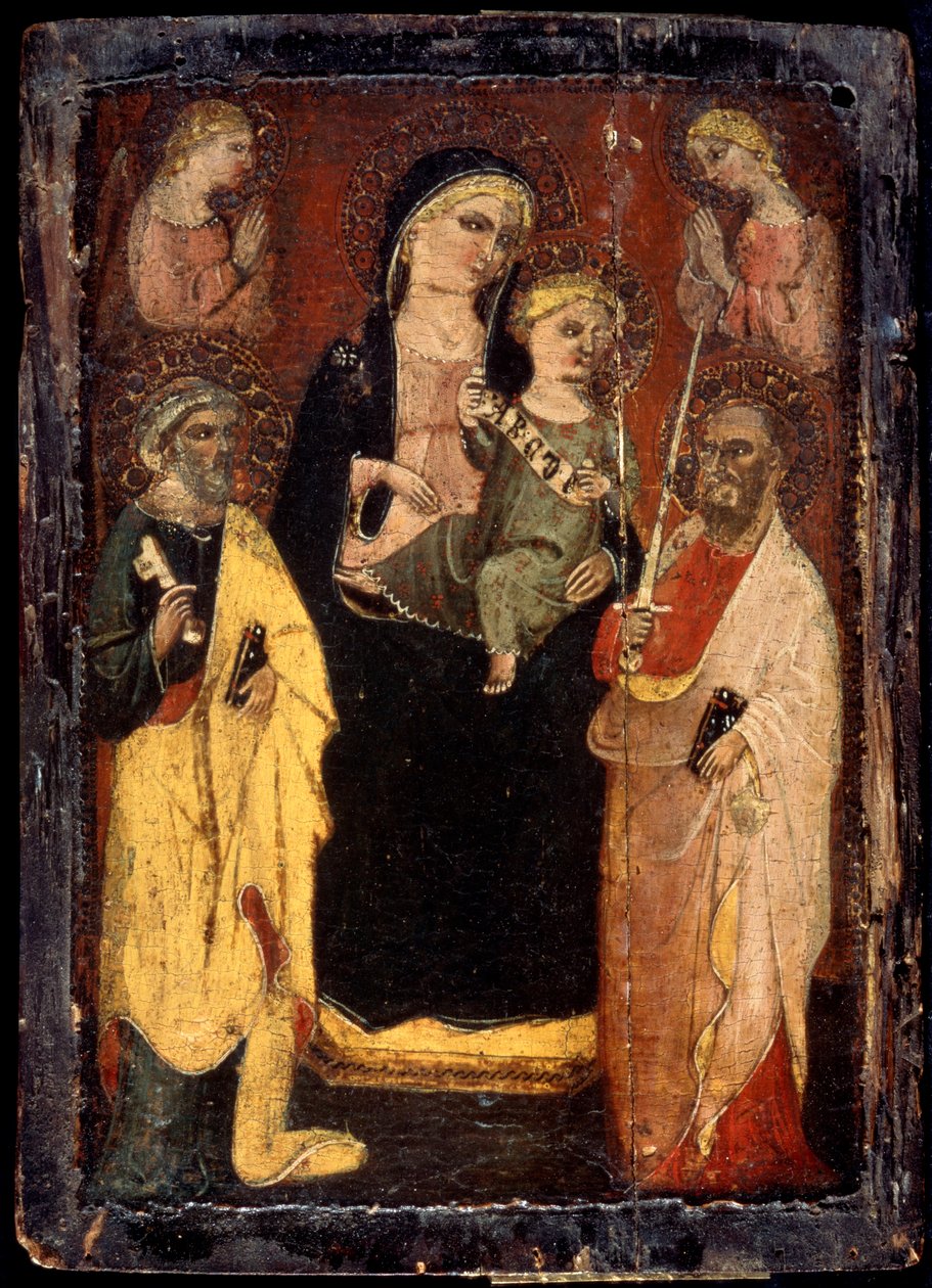 Madonna y el Niño entronizados con los santos Pedro y Pablo, c1400 de Master of San Jacopo a Muciano