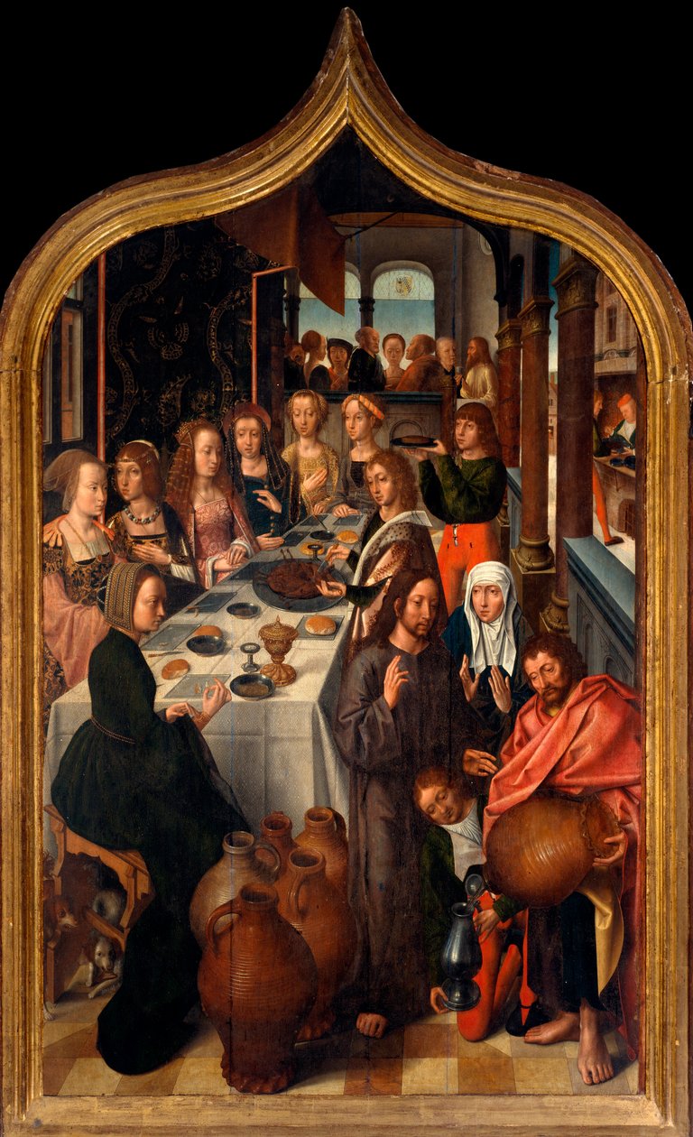 Tríptico: "Las bodas de Caná" Pintura del maestro de San Lorenzo. Parroquia de San Lorenzo della Costa, Santa Margherita Ligure (Génova) de Master of San Lorenzo