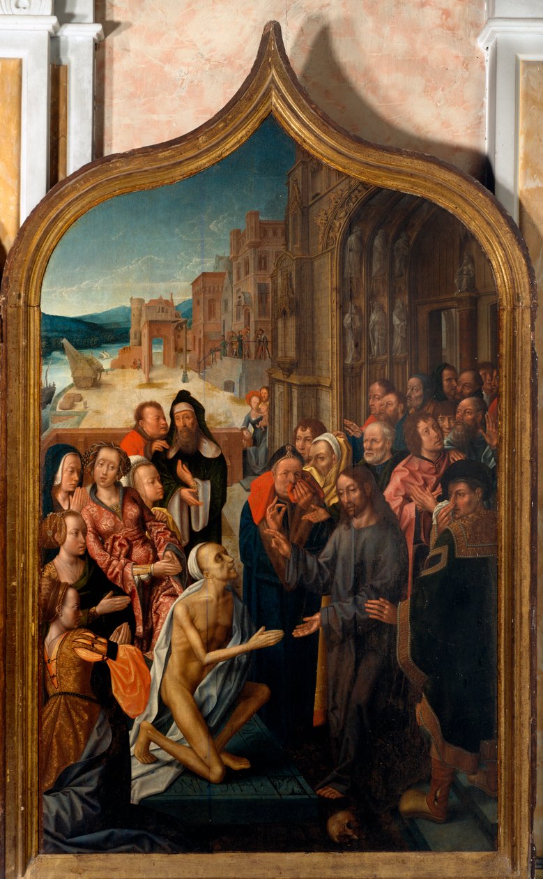 Tríptico: "la resurrección de Lázaro" Pintura del maestro de San Lorenzo. Parroquia de San Lorenzo della Costa, Santa Margherita Ligure (Génova) de Master of San Lorenzo