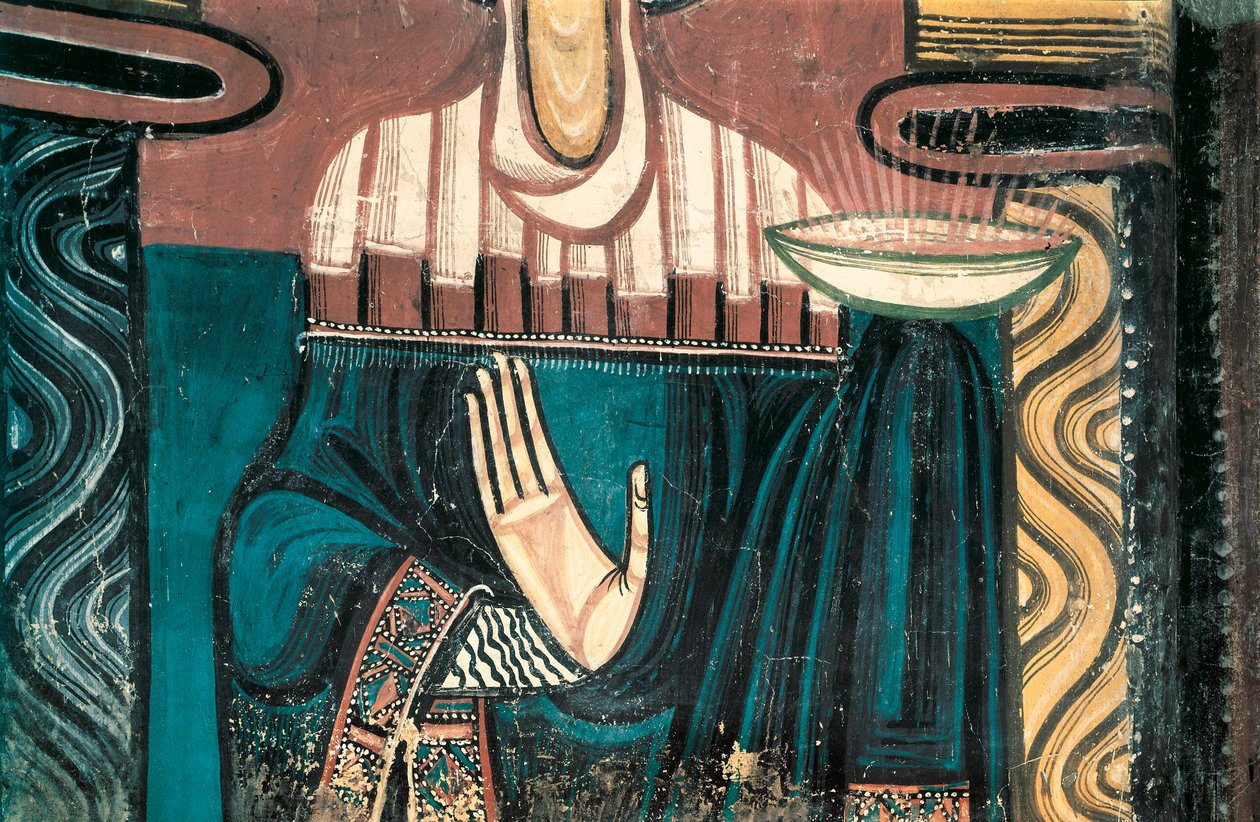 La Virgen. Detalle. Fresco del Maestro de San Clemente de Taüll. Aproximadamente 1123. Del ábside de la Iglesia de San Clemente de Taüll (Sant Climent en Taüll). Museo Nacional de Arte de Cataluña, Barcelona de Master of Tahull