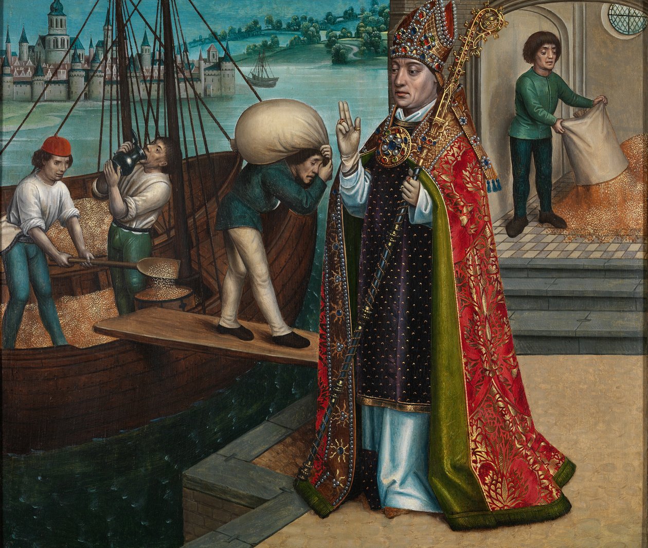El milagro del grano, del Retablo de San Nicolás, c.1486-93 (óleo sobre tabla) de Master of The Legend of St. Lucy