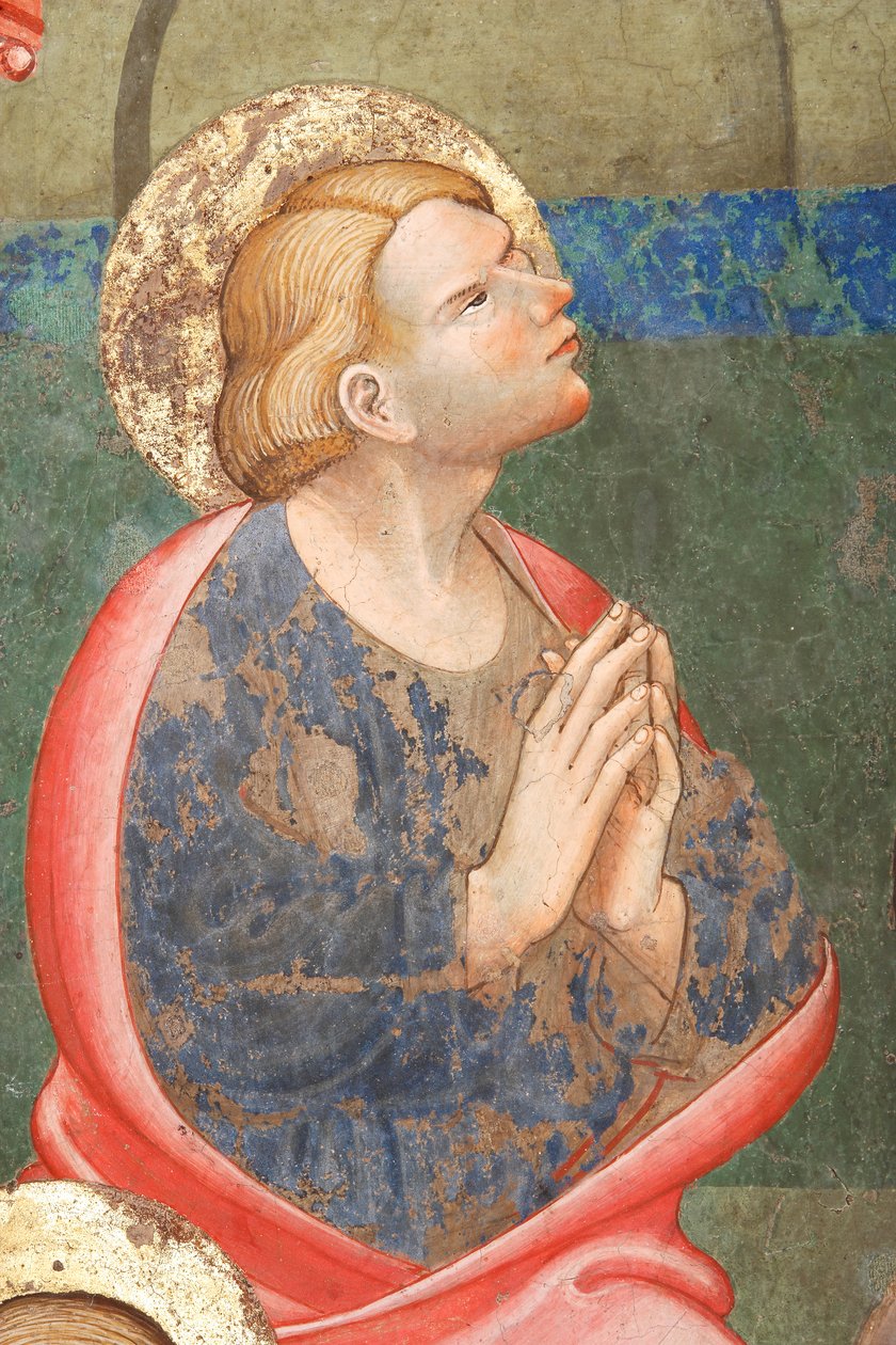 "El Pentecostés", Detalle con un santo rezando, c.1420 (fresco) de Master of Vignola