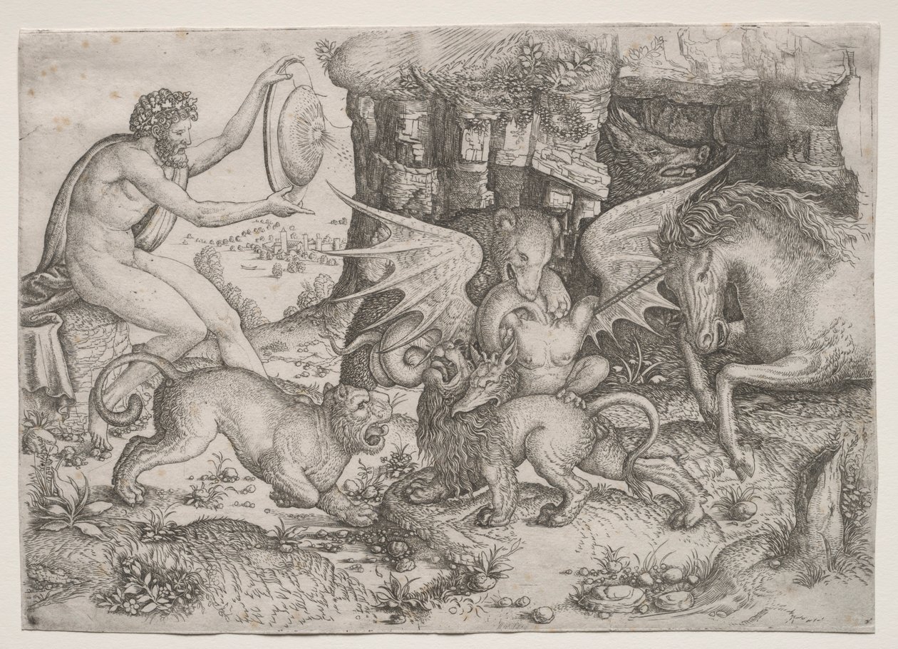 Tema alegórico: Combate de animales de Master of the Beheading of St.