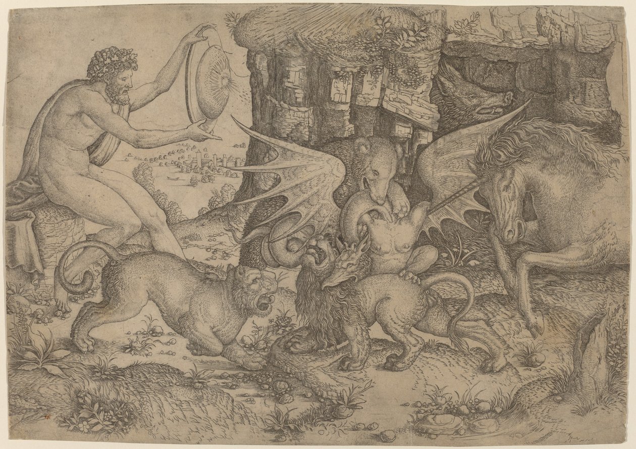 Tema alegórico: Combate de animales de Master of the Beheading of St. John