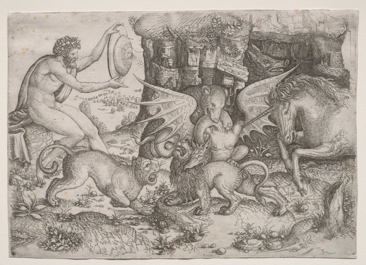 Tema alegórico: Combate de animales de Master of the Beheading of St. John
