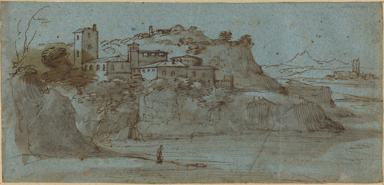 Pueblo en un Acantilado sobre el Río [recto] de Master of the Blue Landscapes