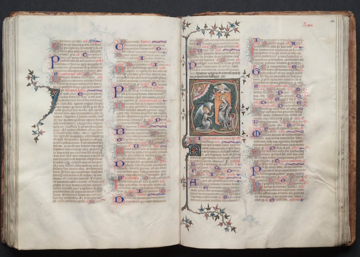 El Misal de Gotha: Fol. 110r, La Anunciación, c. 1375 de Master of the Boqueteaux