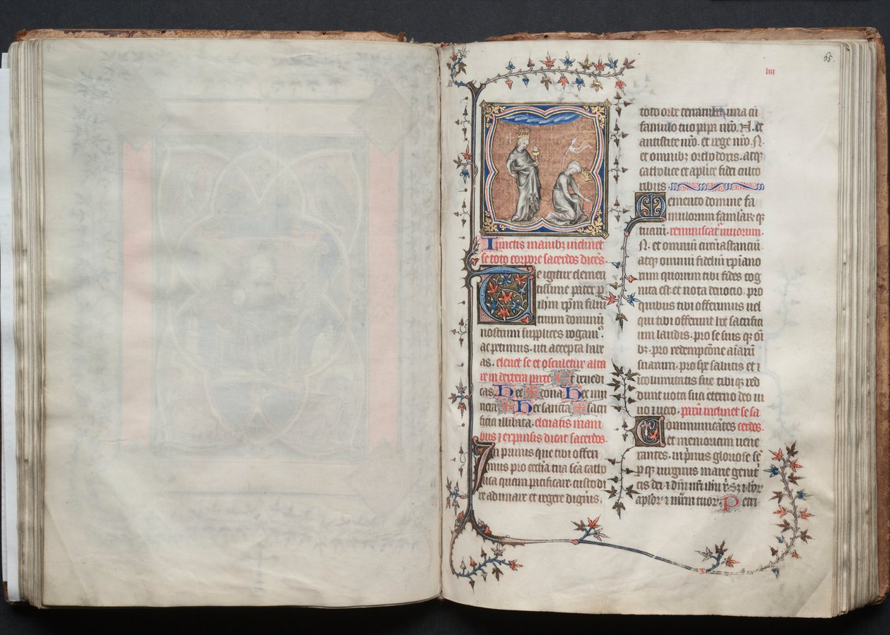 El misal de Gotha: Fol. 65r, La iglesia y la sinagoga, c. 1375 de Master of the Boqueteaux
