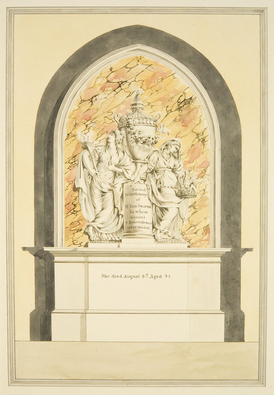 Tumba de la Sra. Elizabeth Draper, fallecida en 1835, en la Catedral de Bristol de Master of the Bristol Church Monuments