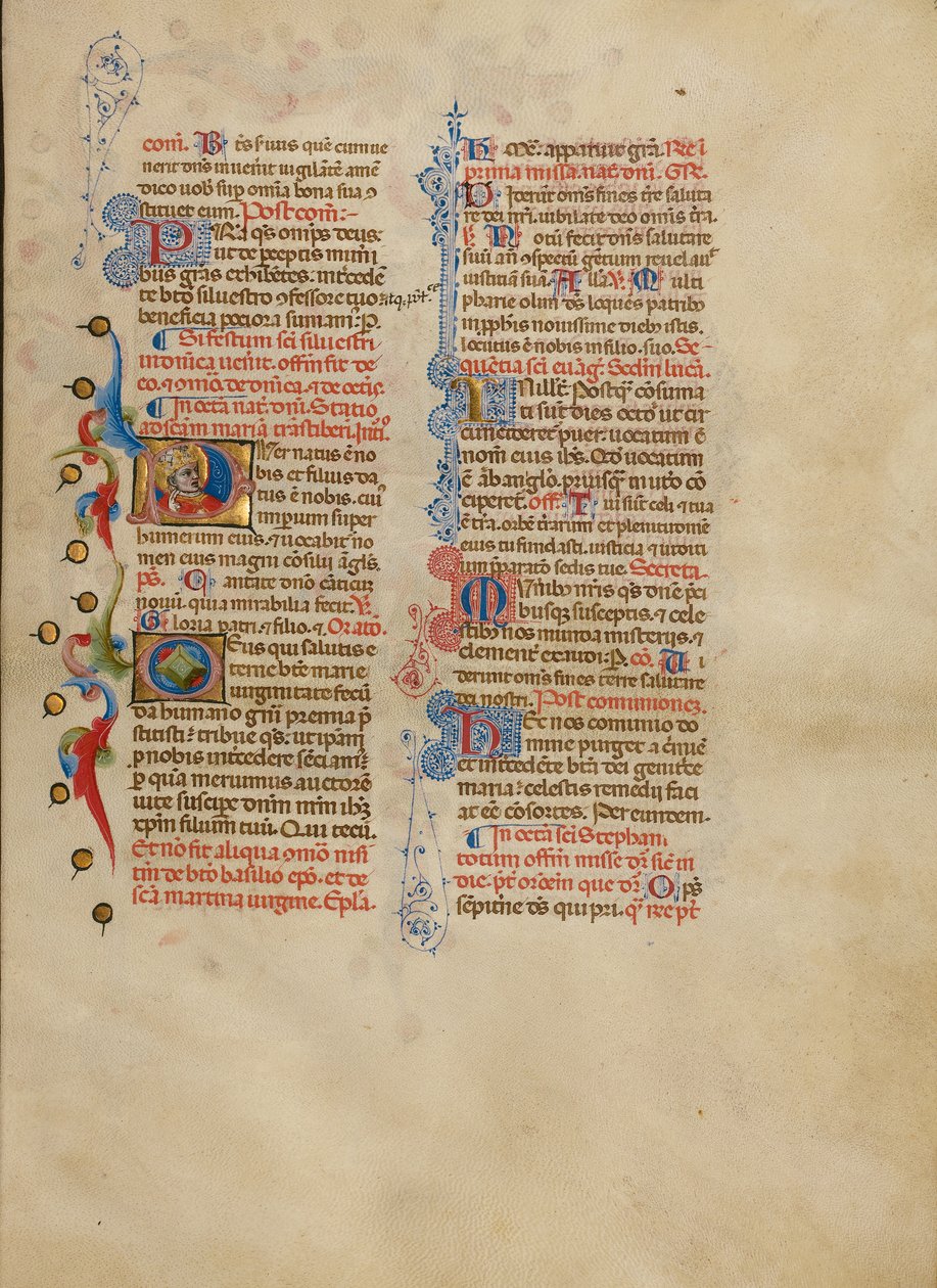 Inicial P: Una bendición del Papa de Master of the Brussels Initials