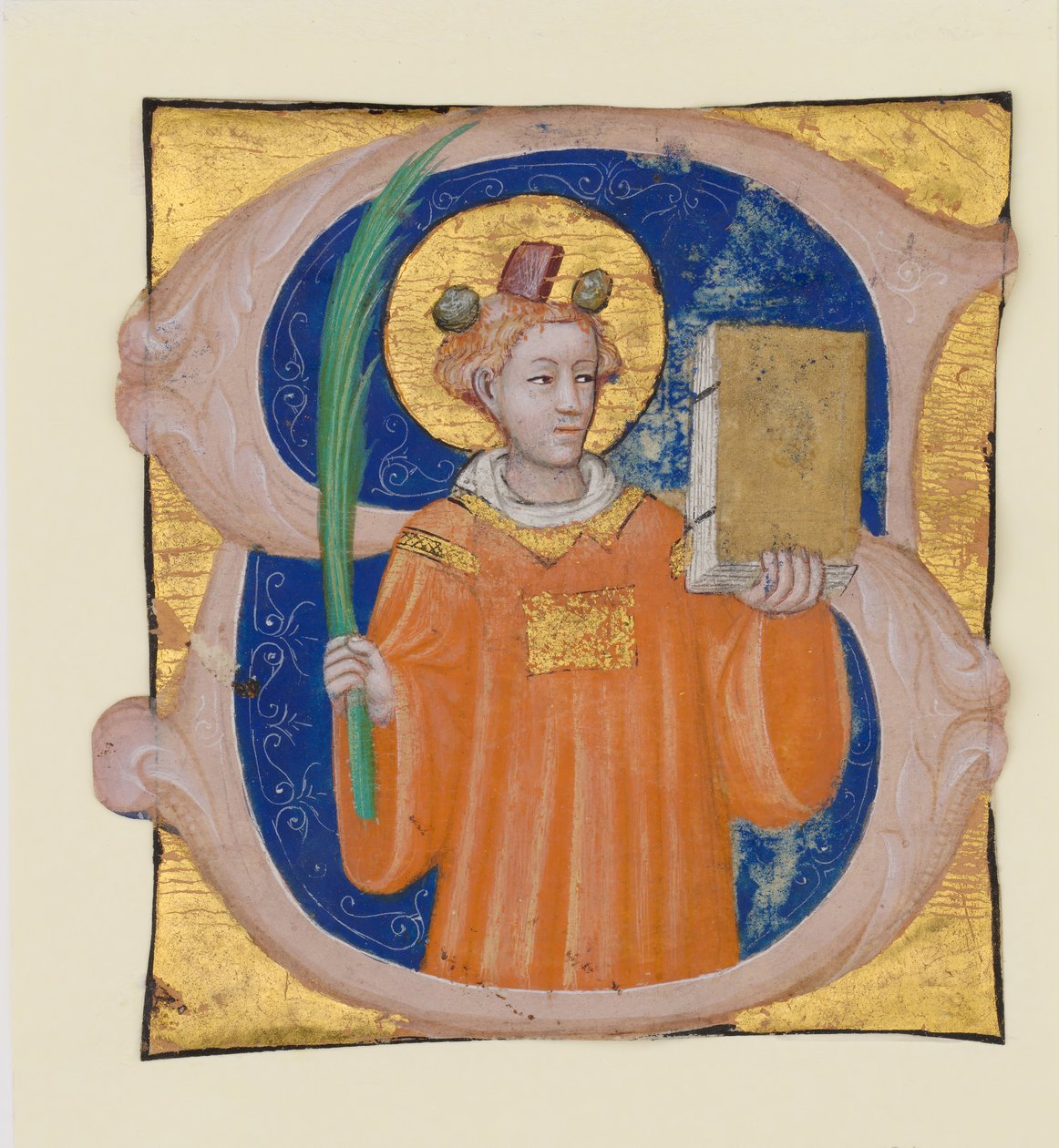Iluminación de Manuscrito con San Esteban en una Inicial S, de un Antifonario de Master of the Brussels Initials