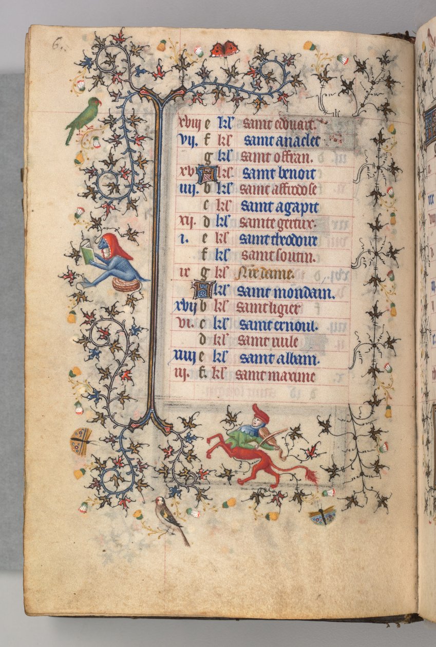 Horas de Carlos el Noble, rey de Navarra (1361-1425): fol. 3v, marzo de Master of the Brussels Initials and Associates
