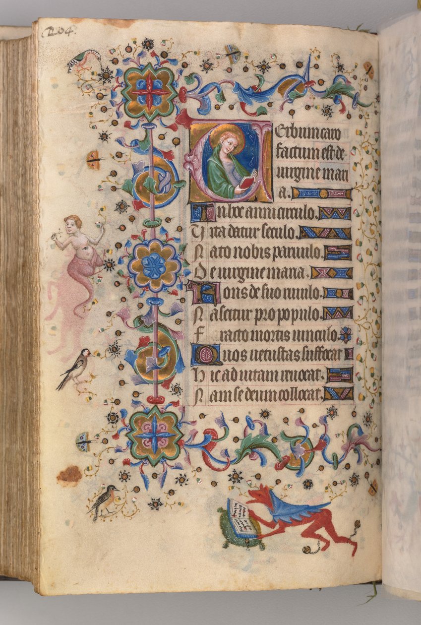 Horas de Carlos el Noble, rey de Navarra 1361-1425: fol. 102v, texto, c. 1405 de Master of the Brussels Initials and Associates