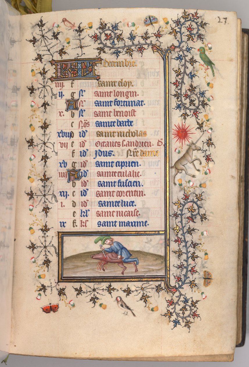 Horas de Carlos el Noble, Rey de Navarra 1361-1425: fol. 12r, diciembre, c. 1405 de Master of the Brussels Initials and Associates