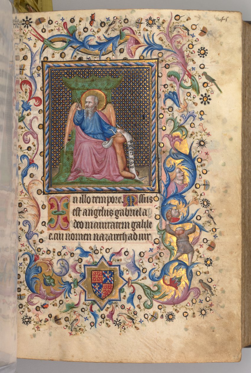Horas de Carlos el Noble, Rey de Navarra 1361-1425: fol. 23r, San Lucas de Master of the Brussels Initials and Associates