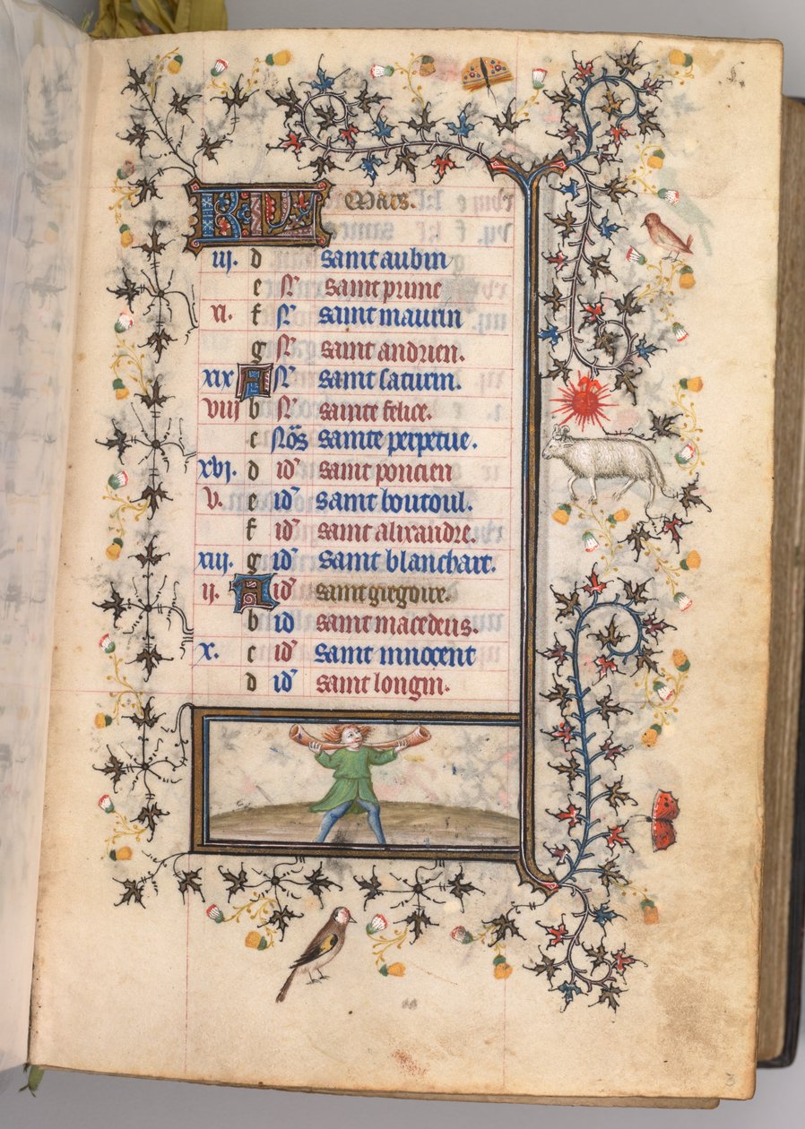 Horas de Carlos el Noble, Rey de Navarra 1361-1425: fol. 3r, marzo, c. 1405 de Master of the Brussels Initials and Associates