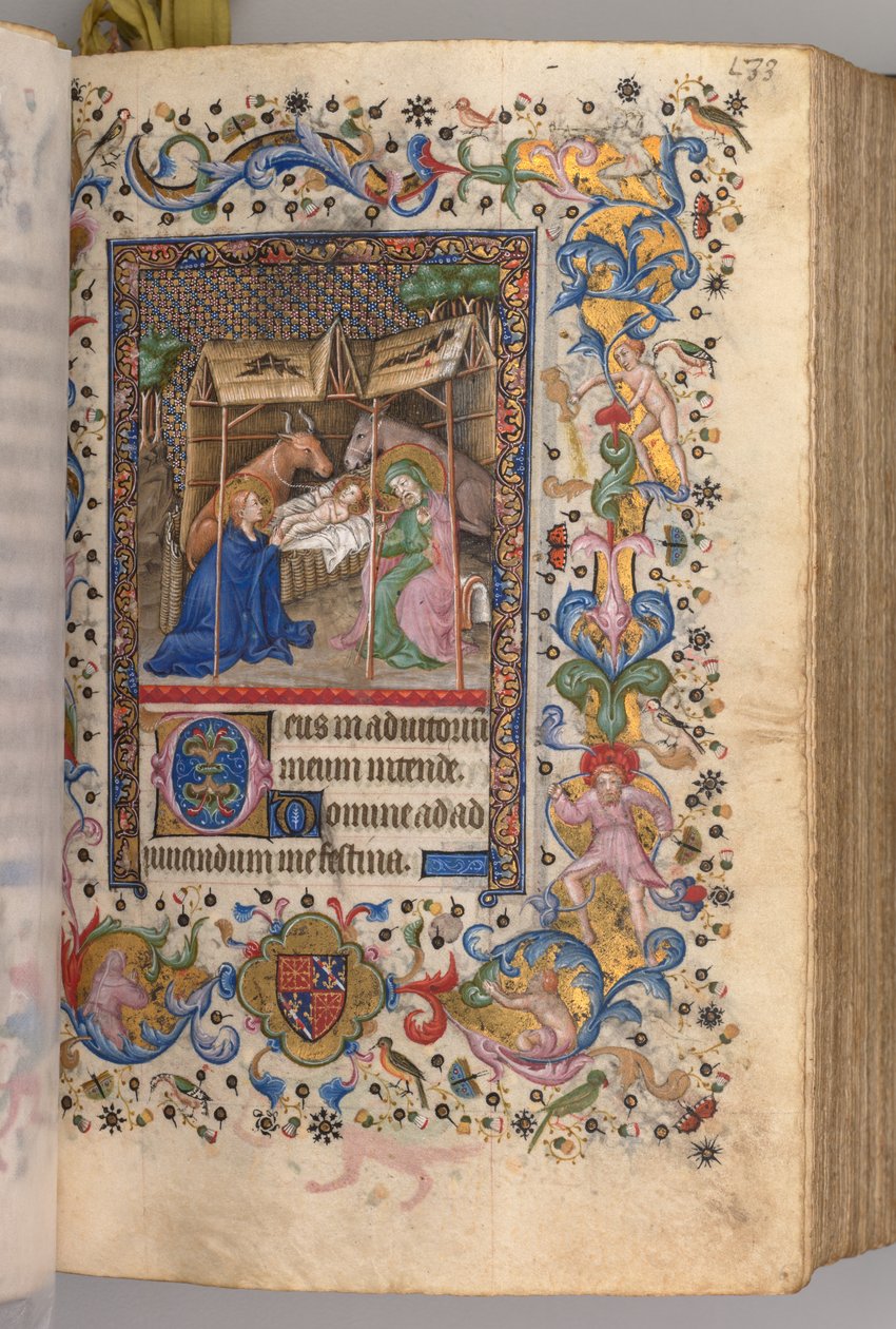 Horas de Carlos el Noble, Rey de Navarra 1361-1425: fol. 67r, Natividad Prime, c. 1405 de Master of the Brussels Initials and Associates