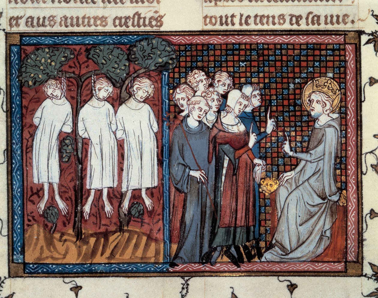 Ejecuciones ordenadas por Enguerrand IV de Coucy. Luis IX impartiendo justicia. Miniatura de Mahiet en 