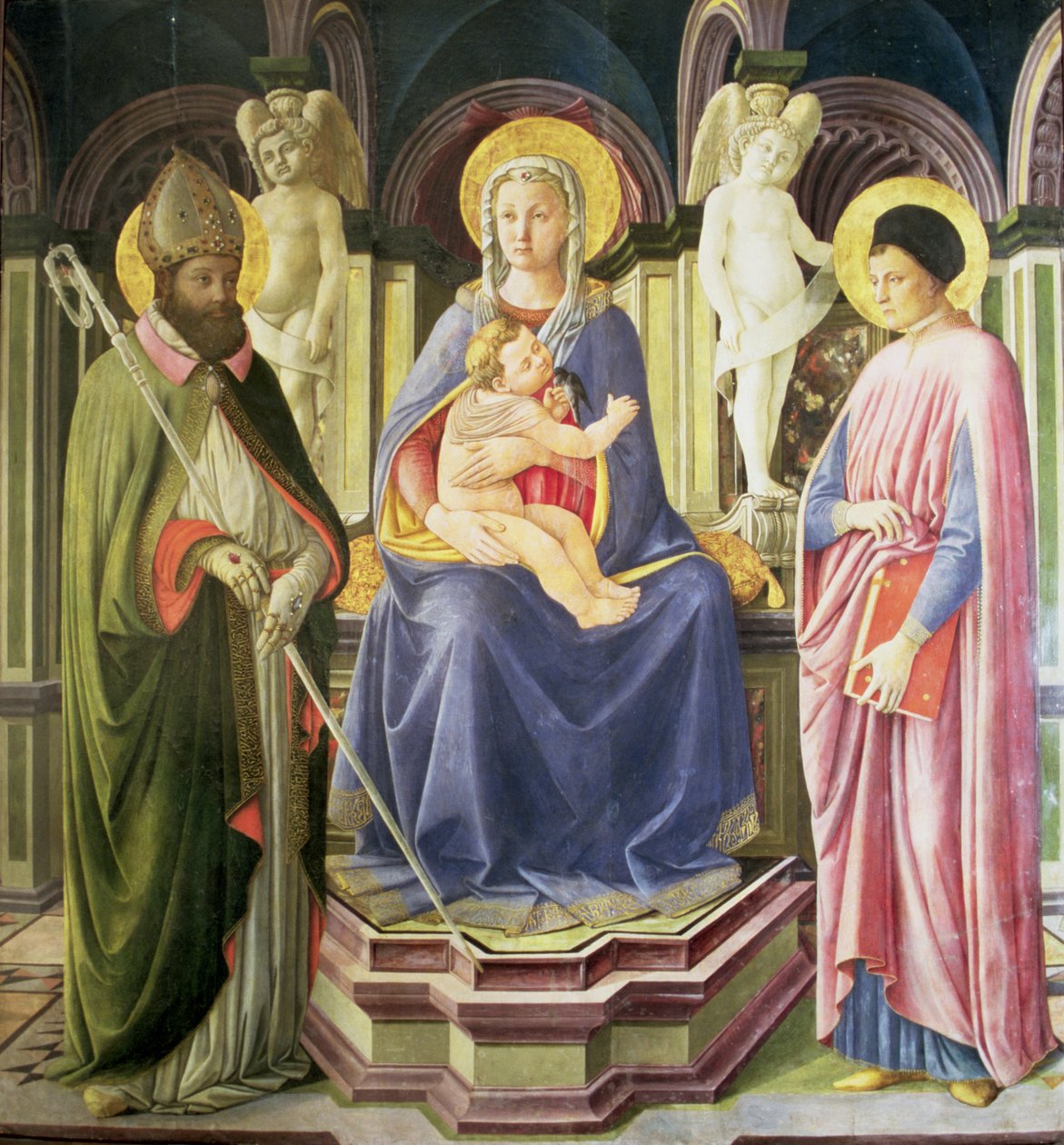 La Madonna y el Niño con San Clemente y San Justino de Master of the Castello Nativity