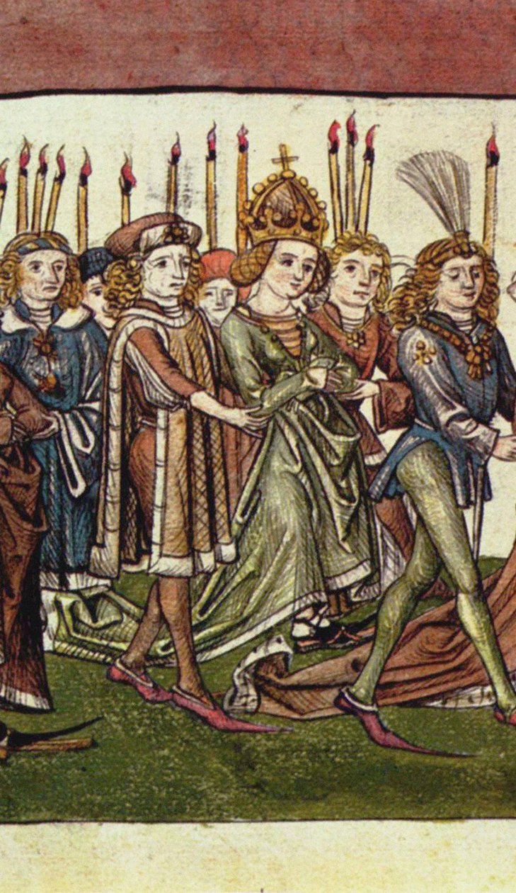 Reina Isabel de Luxemburgo. Detalle de la crónica ilustrada de Richental, c. 1440 de Master of the Chronicle of the