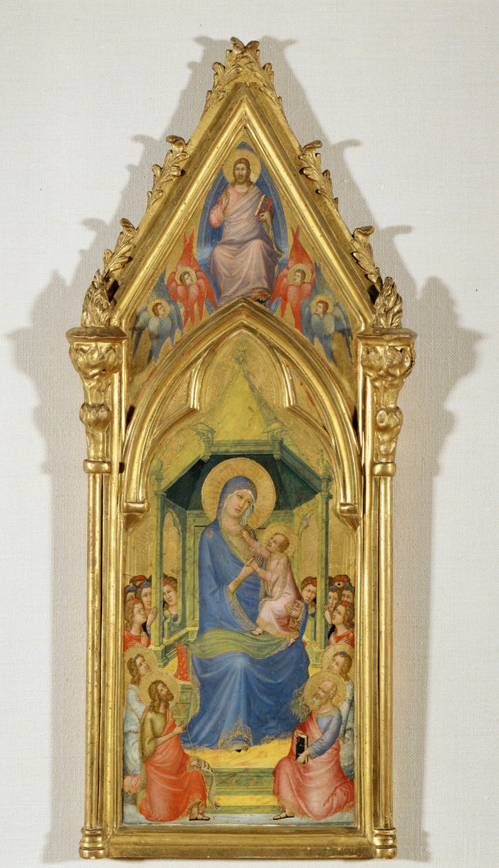 Virgen en trono entre dos ángeles, San Juan Bautista y San Pedro (pintura sobre madera) de Master of the Codex of Saint George